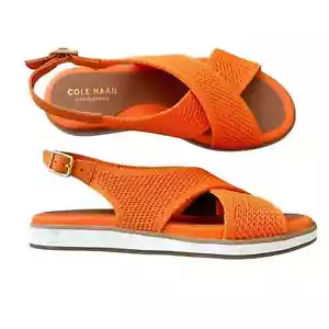 NUEVAS Sandalias Planas Cole Haan Mikaela Crisscross 5,5 Lt Amapola Naranja - Imagen 1 de 9