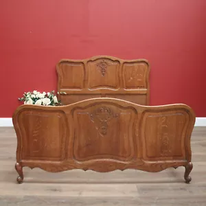 Antique French Oak Double Bed, Headboard, Foot, Side Rails. Fits Double Mattress - Picture 1 of 12