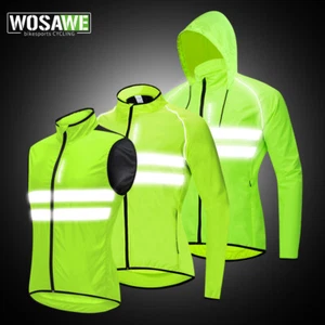 WOSAWE Cycling Hooded Jacket Hi Viz Reflective Vest Windproof Breathable Coat - Picture 1 of 16