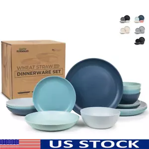 Wheat Straw Dinnerware Set 16-piece Unbreakable Microwave Safe Camping Dishes US - Picture 1 of 10
