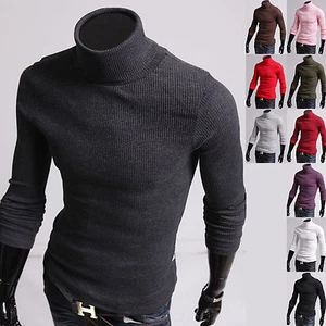 Mens Dandy Rib Ribbed Knit Turtleneck Tight Sweater Jumper Pullover W9372 S/M - Picture 1 of 11