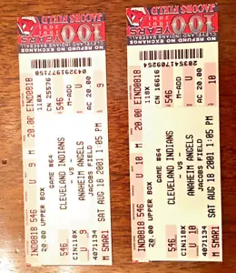 2 Unused Tickets Game Aug 2001 CLEVELAND INDIANS Anaheim Angels Jacobs Field EXC - Picture 1 of 2