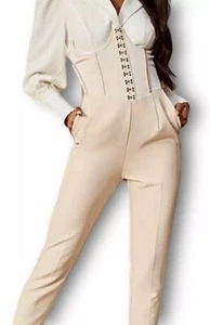 LAVISH ALICE Corset Trouser Stretch-Crepe Jumpsuit in Champagne UK Size 8 – NEW - Picture 1 of 7