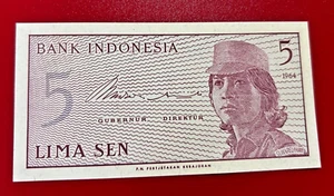 1964 BANK INDONESIA LIMA 5 SEN BANKNOTE - Picture 1 of 2