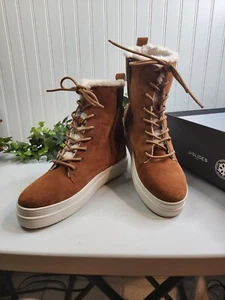J/SLIDES NYC “TORRIE” BROWN LEATHER WATER RESISTANT COGNAC SUEDE BOOTS SZ 10 New - Imagen 1 de 9