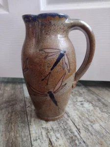 Studio Art Pottery Pitcher Brown and Blue with dragonflies - Picture 1 of 6