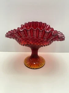 Amberina Ruffled Diamond Point Ruffled Banana Fruit Pedestal Bowl Compote GLOWS - Picture 1 of 11