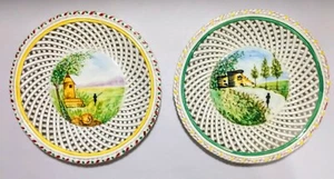 LOT 2 VTG ITALY 7.5" Handpainted LATTICED-CERAMIC Country Farm ART Plates DECOR - Picture 1 of 8