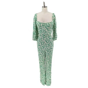 00115 Capulet Jumpsuit Blumen weites Bein grün Gr. Medium Bohemian Hippie Retro - Bild 1 von 10