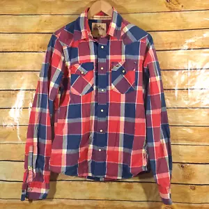 Camicia cowboy western Hollister uomo media bianca perla snap up rosso blu a quadri - Foto 1 di 8