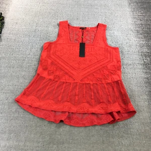 Kobi Halperin Womens Large Sleeveless Embroidered Square Neck Top Red Cotton - Picture 1 of 11
