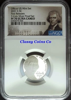 2021 S NGC PF 70 UCAM Jefferson Nickels ☆☆ First Release ☆☆ Silver Set Label - Image 1 of 3