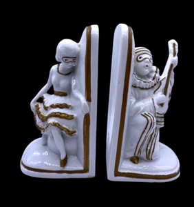 Vintage Made in Japan Buchstützen Harlekin Clown Ballerina Tänzerin Mädchen weiß gold - Bild 1 von 18