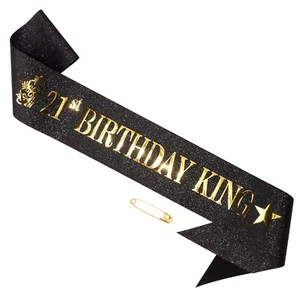 21st Birthday Sash for Men Happy Birthday Boy Sash Black Birhday King Sash wi... - Picture 1 of 8