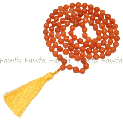 多面 8 毫米橙色黄玉 108 祈祷珠玛拉项链西藏佛教冥想 — 第 1/4 张图片