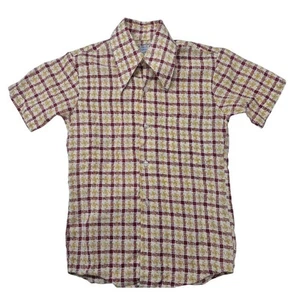 Vtg 70s J.C.Penney Towncraft Penn Prest Button Up Shirt Yellow/Red Plaid Boys 10 - Picture 1 of 4