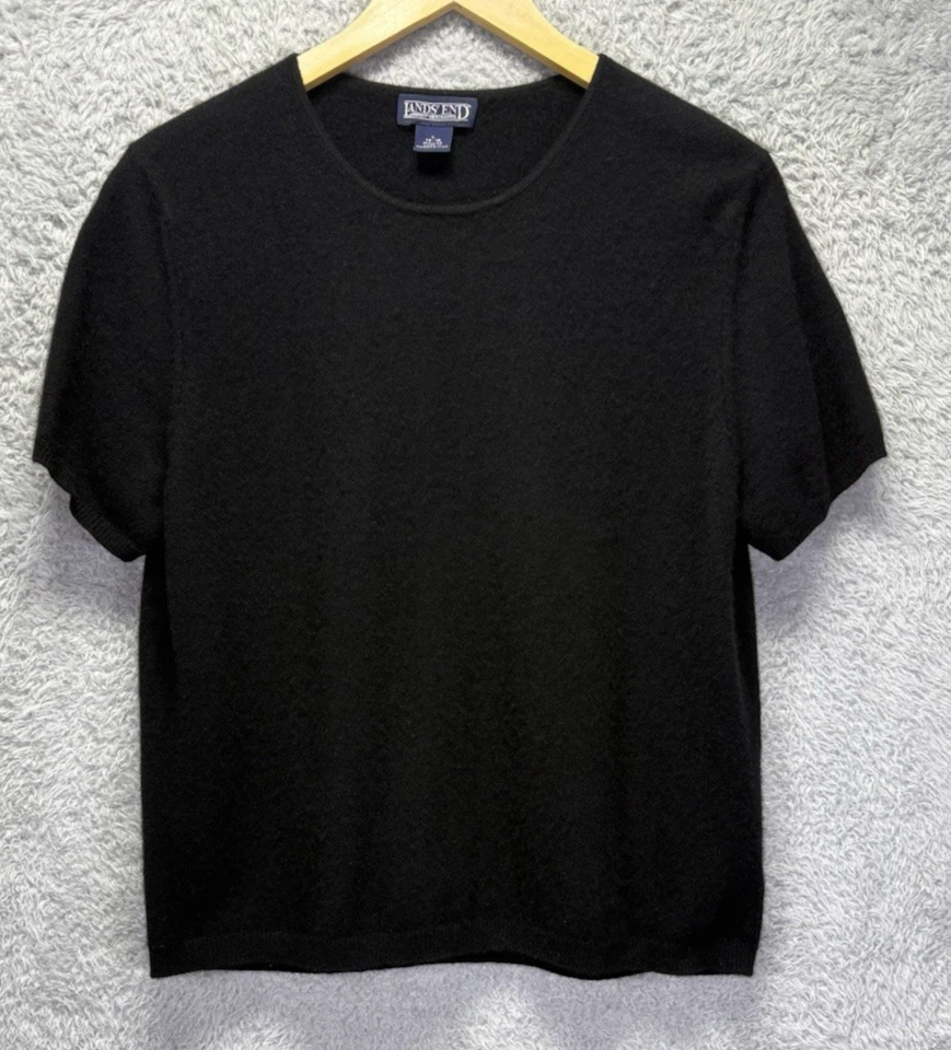 Lands' End Womens 100% Cashmere Short Sleeve Sweater Black Quiet Luxury  Large - Image 1 of 4
