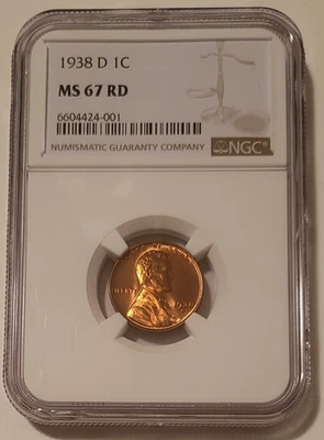 1938 D Lincoln Wheat Cent MS67 RED NGC* - Image 1 of 4