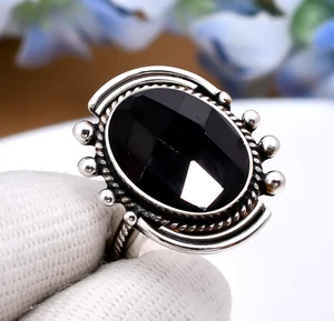 Schwarzer Onyx Edelstein 925 Sterling Silber Handarbeit Schmuck Ring alle Größen - Bild 1 von 6