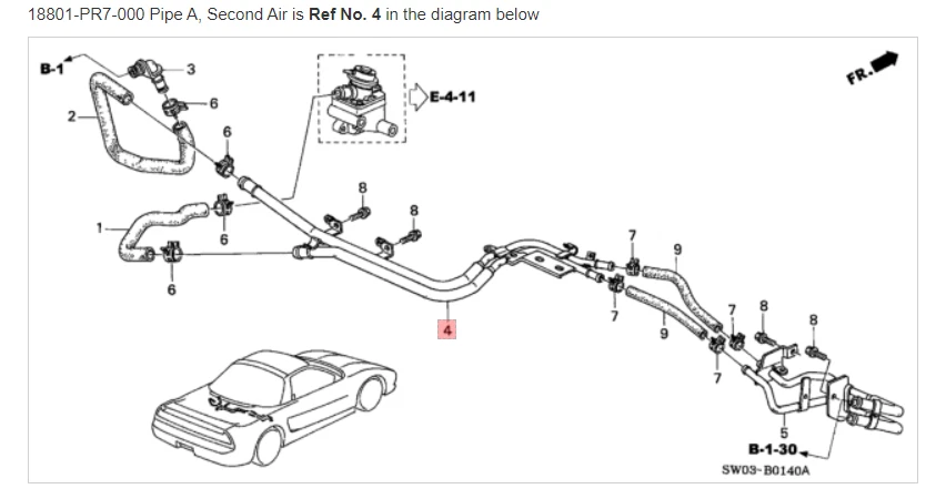 HONDA ACURA GENUINO OEM NSX Pipe A, segundo aire segundo tubo de aire ☆ 18801-PR7-000 ☆ Foto 1 de 1