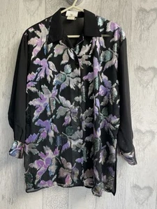 Yen Of London Black Shimmer Blouse One Size (18-20?) - Picture 1 of 6
