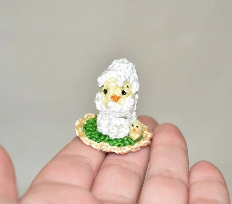 Miniature Crochet Egg House Extremely Micro Chicken Handmade Bird - image 1 of 4