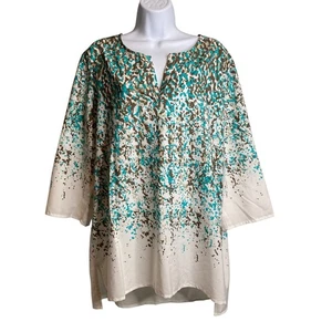 Top túnica para mujer Chico blanco azul estampado moteado talla 3 XL arte boho para usar - Imagen 1 de 10