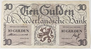 NETHERLANDS 1945 10 GULDEN Currency Banknote PICK # 74 VF - Picture 1 of 2