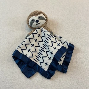 Cloud Island Sloth Lovey Baby Plush Security Blanket Navy Blue Satin Backing - Picture 1 of 9