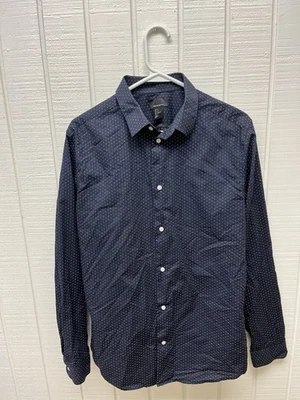 Camisa de vestir H&M para hombre calce ajustado mediano con botones azul marino oscuro algodón premium Foto 1 de 4
