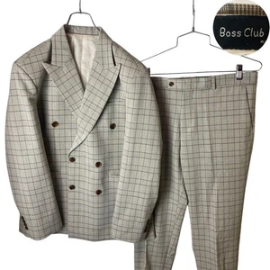 Retro Vintage Grey Beige Check Double Suit Set Up Top And Bottom Loose - Picture 1 of 19