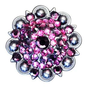 51HS Western Screw Back Concho 1.5In Pink Crystal Berry Saddle Cowgirl Hilason - Picture 1 of 5