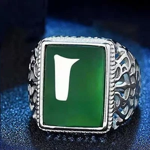 Königlicher Stil Smaragd Grün Ring Herren Verstellbar Offen Ring - Bild 1 von 11