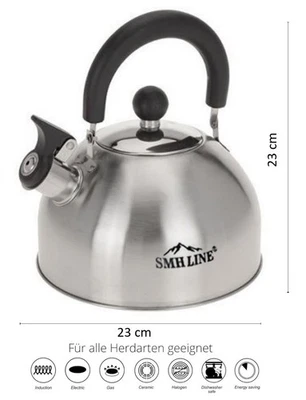 SMH LINE Flötenkessel Wasserkessel Wasserkocher Pfeifkessel 2,5L Induktion Edelstahl Tee