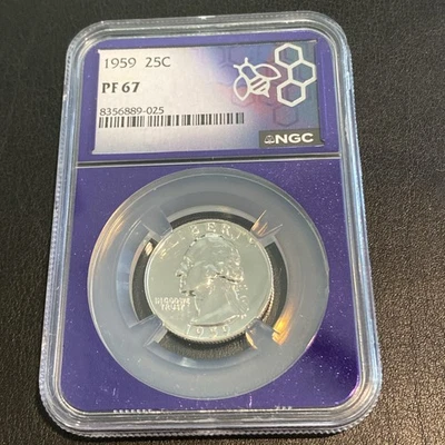 1959 25c Proof Silver Washington Quarter NCG PF67  in Purple Core Holder - Image 1 of 4