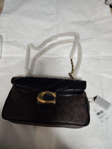 COACH CY815 Tabby 26 Spalle Firmate Tela Trapuntata Nero Marrone Outlet NUOVO