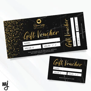 Custom Printed Gift Vouchers | Perforated | Black Marble Gold Modern Generic - Picture 1 of 1
