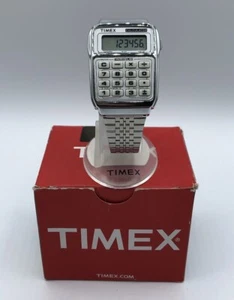 Retro Timex T80 Calculator Silver Stainless Steel Digital Quartz Battery Watch - Picture 1 of 11