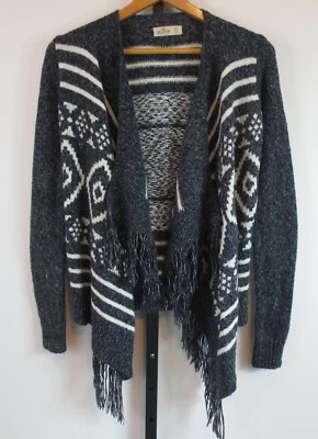 Hollister Womens Size XS Gray Aztec Open Front Cozy Cardgian Fringe - Image 1 of 4