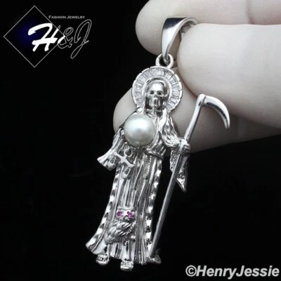 COLGANTE DE SANTA MUERTE PLATA ESTERLINA 925 SÓLIDA PARA HOMBRE CIRCONITA CÚBICA PLATA ESTERLINA 3D*SP441 Foto 1 de 4