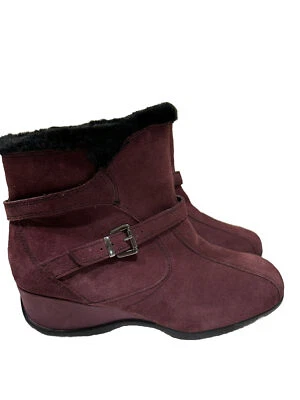 Sporto Womens 9M Wine Suede Lined Faux Fur Boots Zip Shoes Wedge Heel New  B3 - Image 1 of 4