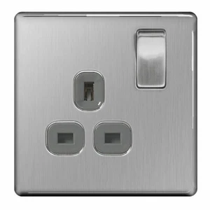 BG Nexus Screwless 13Amp 1 Gang Double Pole Socket Outlet Brushed Steel FBS21G - Picture 1 of 1
