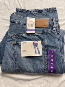 Aero Womens High Rise Baggy Jean Pants Blue 90s Inspo Relaxed Straight Leg Sz 16 - Picture 1 of 5