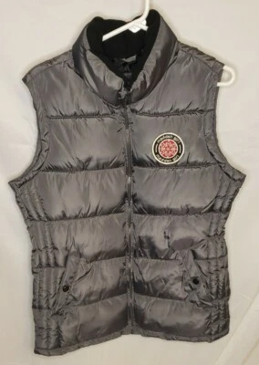 Madden Girl Puffer Vest Womens Size Large Gray Silver Full Zip Patch  - Image 1 of 4