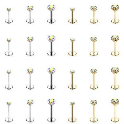 12Pcs/Lot Stainless Steel Labret Lip Stud CZ Medusa Helix Conch Piercing 16g/18g - Image 1 of 4