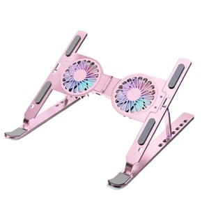 Portable Adjustable Stand Holder Riser With Dual Cooling Fan For Laptop Macbook - Picture 1 of 15
