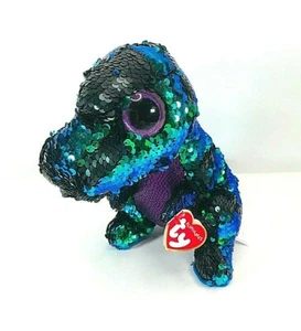 TY Flippables CRUNCH Dinosaur Blue Green Color Changing Sequins Medium 9" w/tag - Picture 1 of 6