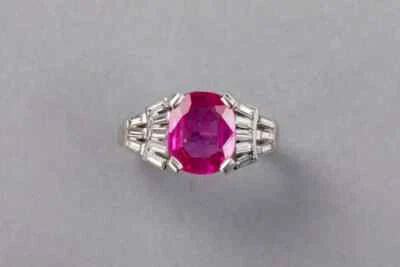 Very Beautiful Vibrant Pink Cushion 3.03CT Ruby & Baguette Cut CZ Handmade Ring - Image 1 of 4