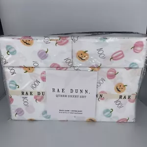 Rae Dunn Pumpkin Pink Pastel Jack O Lantern BOO Halloween Queen Sheets NEW - Picture 1 of 4