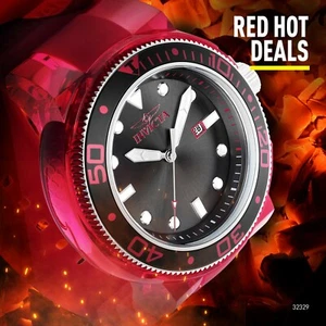 Invicta Herren 52mm GRAND PRO DIVER ANATOMIC Kirschrot Klar Gehäuse Armband SS Uhr - Bild 1 von 1